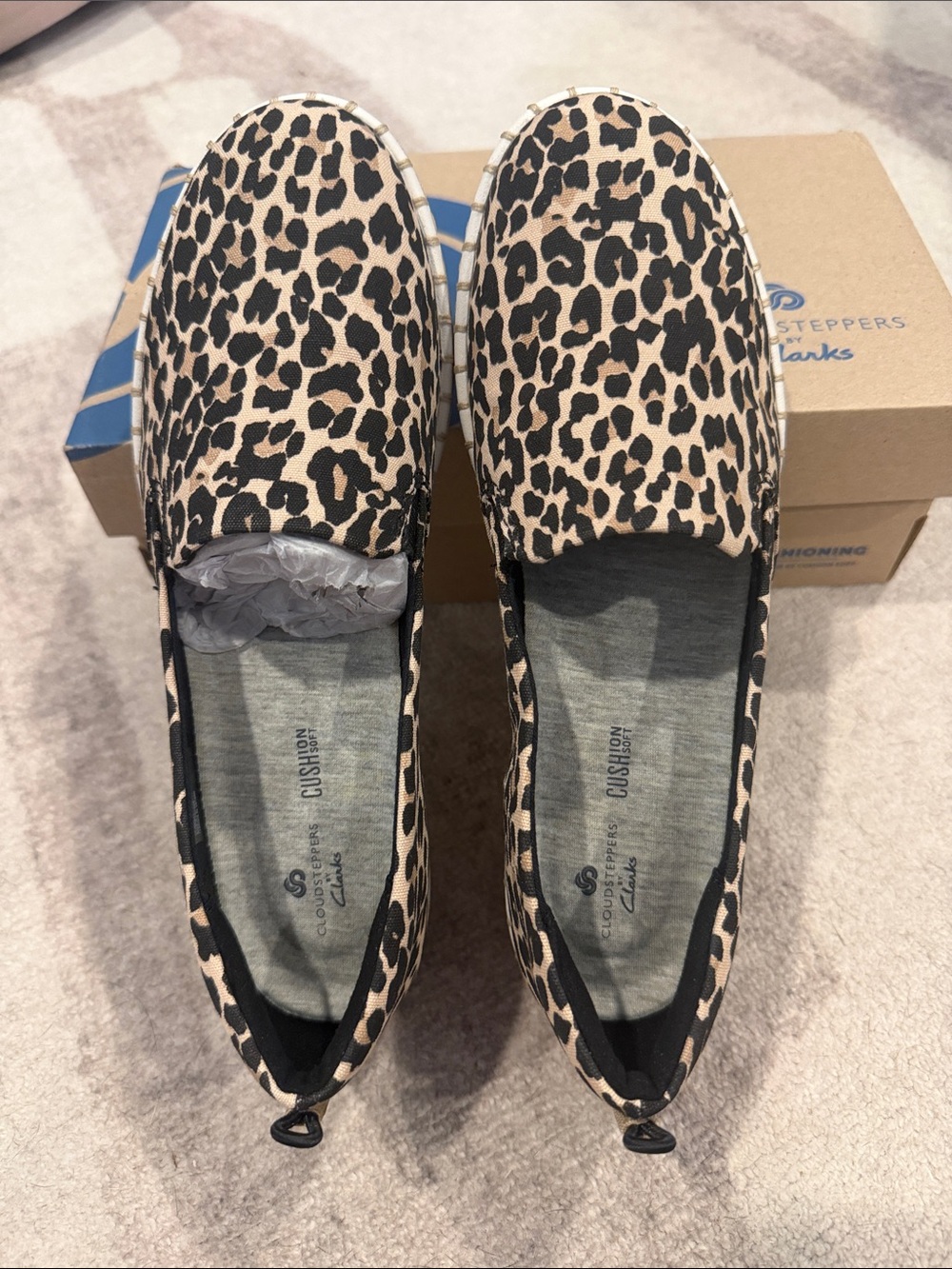 Clarks Women’s Leopard Print Slip-Ons - Beige & Black